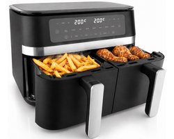 Vivid Green Dubbele Airfryer XXL – 11 Liter – 2 Lades – 2950W – Aparte Temperatuur & Tijd per Lade – Tot 8 Personen – PFAS-vrij – Zwart