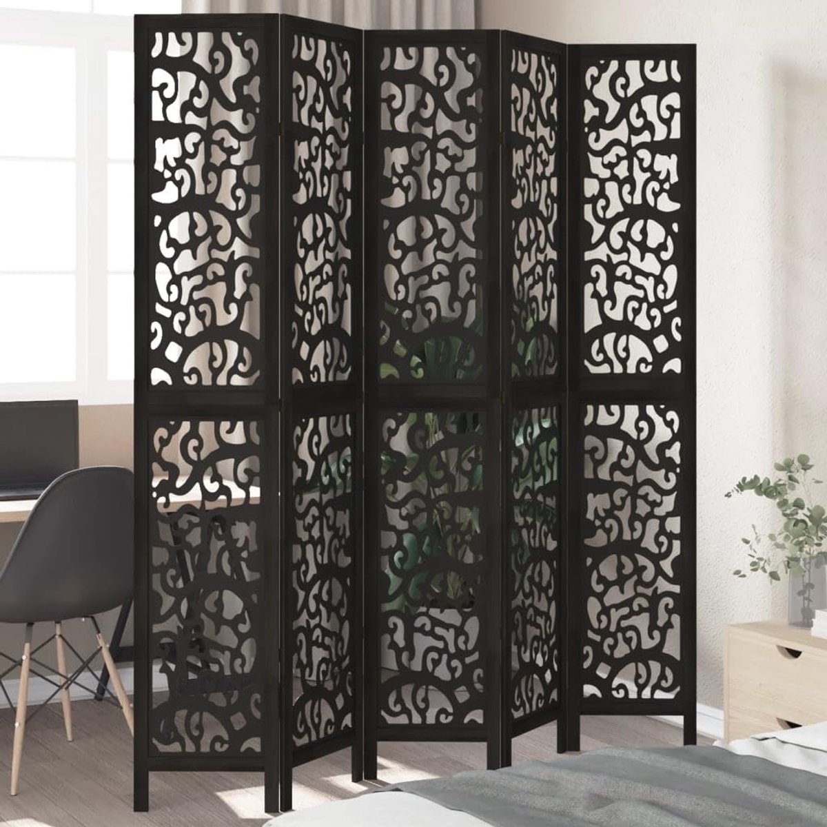 Solidchoice - 5-delige Paravent Zwart Paulownia 180x220 cm
