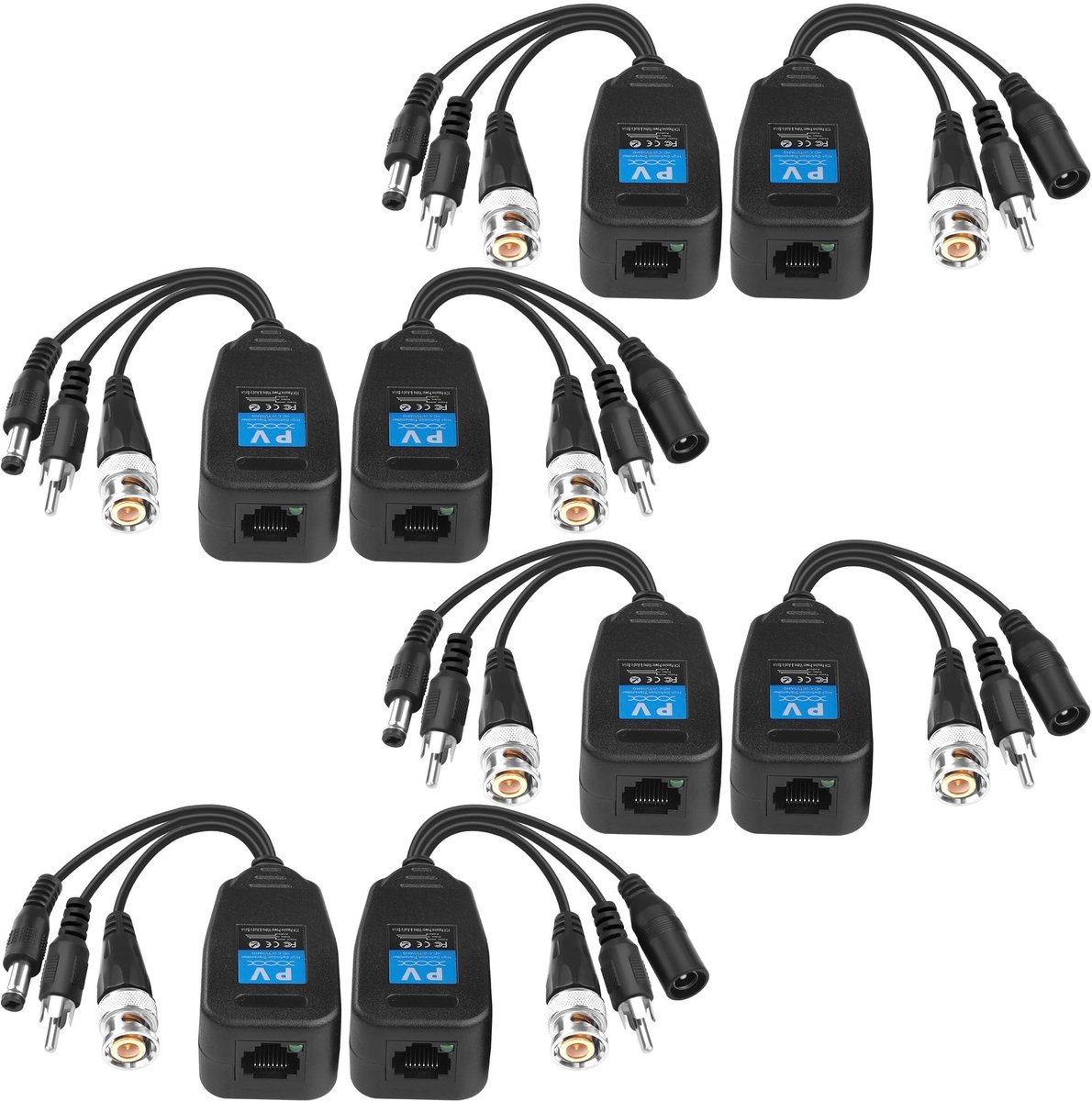 Solidchoice - Passieve Video Audio Power Balun Set, 4 Stuks