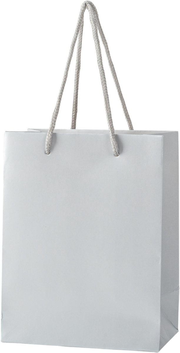 24x Luxe Papieren Koordtassen Zilver – 18x14x8cm – Stevige Cadeautassen & Verpakkingstassen