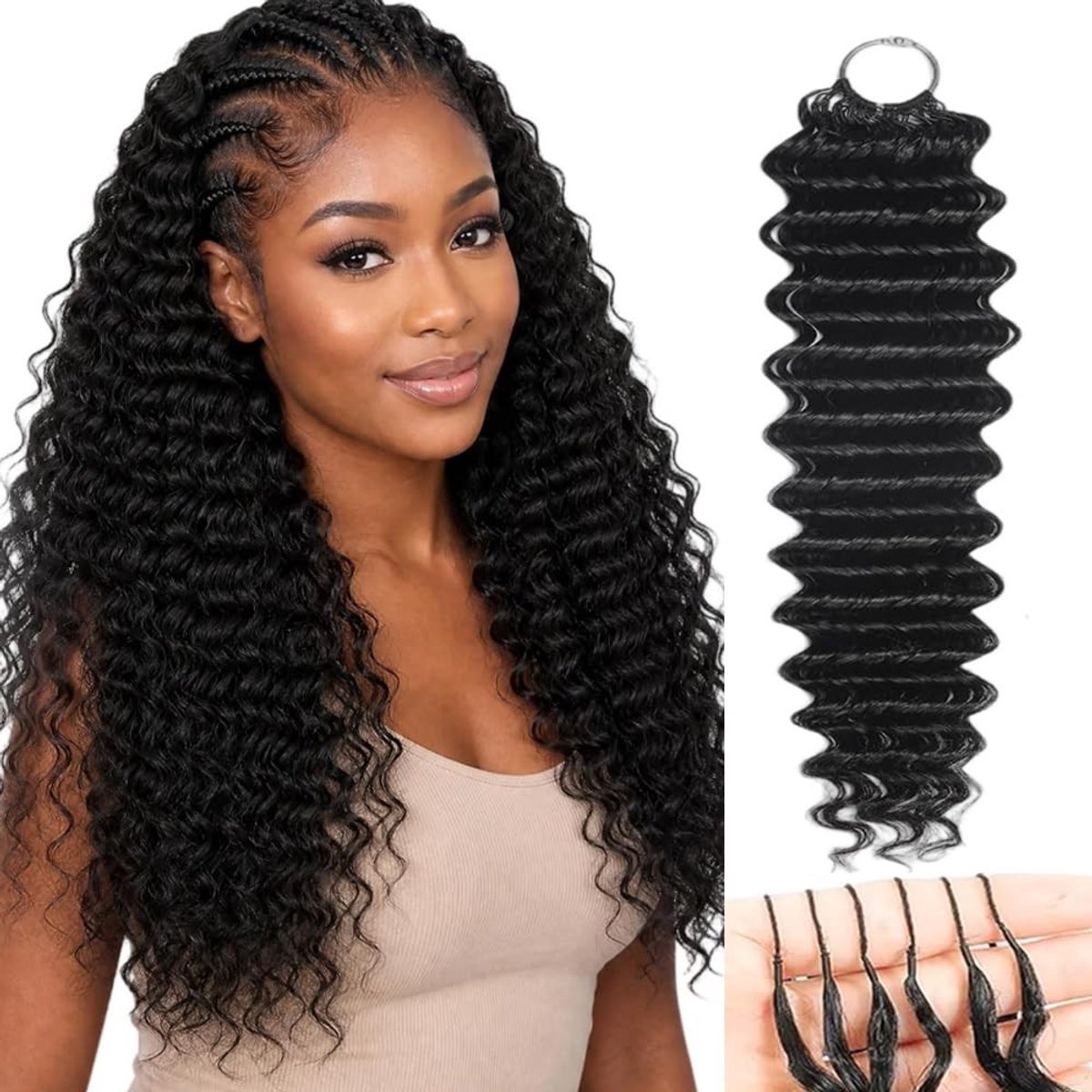 Solidchoice - Deep Wave Human Crochet Hair 50g 16 Inch Natural Black