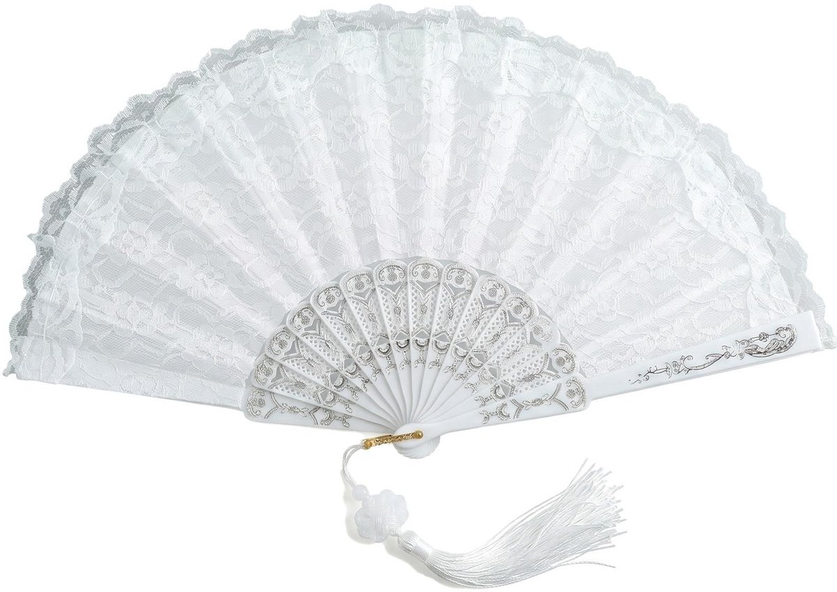 Solidchoice - Elegante Vouwfan van Wit Kant voor Bruiloft en Feest