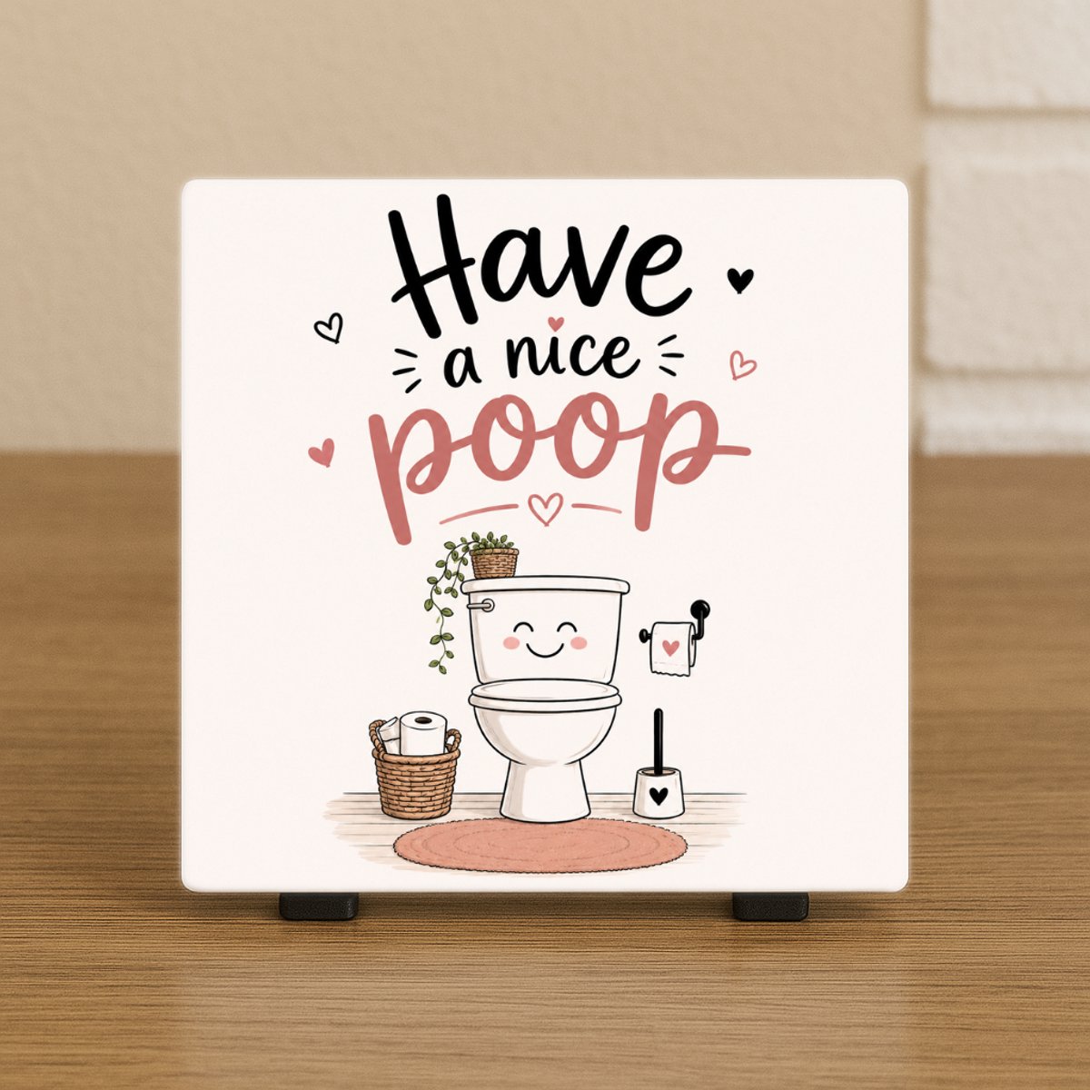 CreaCraft Spreuktegel “Have a nice poop” - Woondecoratie – WC decoratie – Cadeau tegeltje – Trendy nu – Vriend(in), Collega, familie – Zomaar – Cadeau – Incl standaard – Wenstegeltje – Cadeau idee