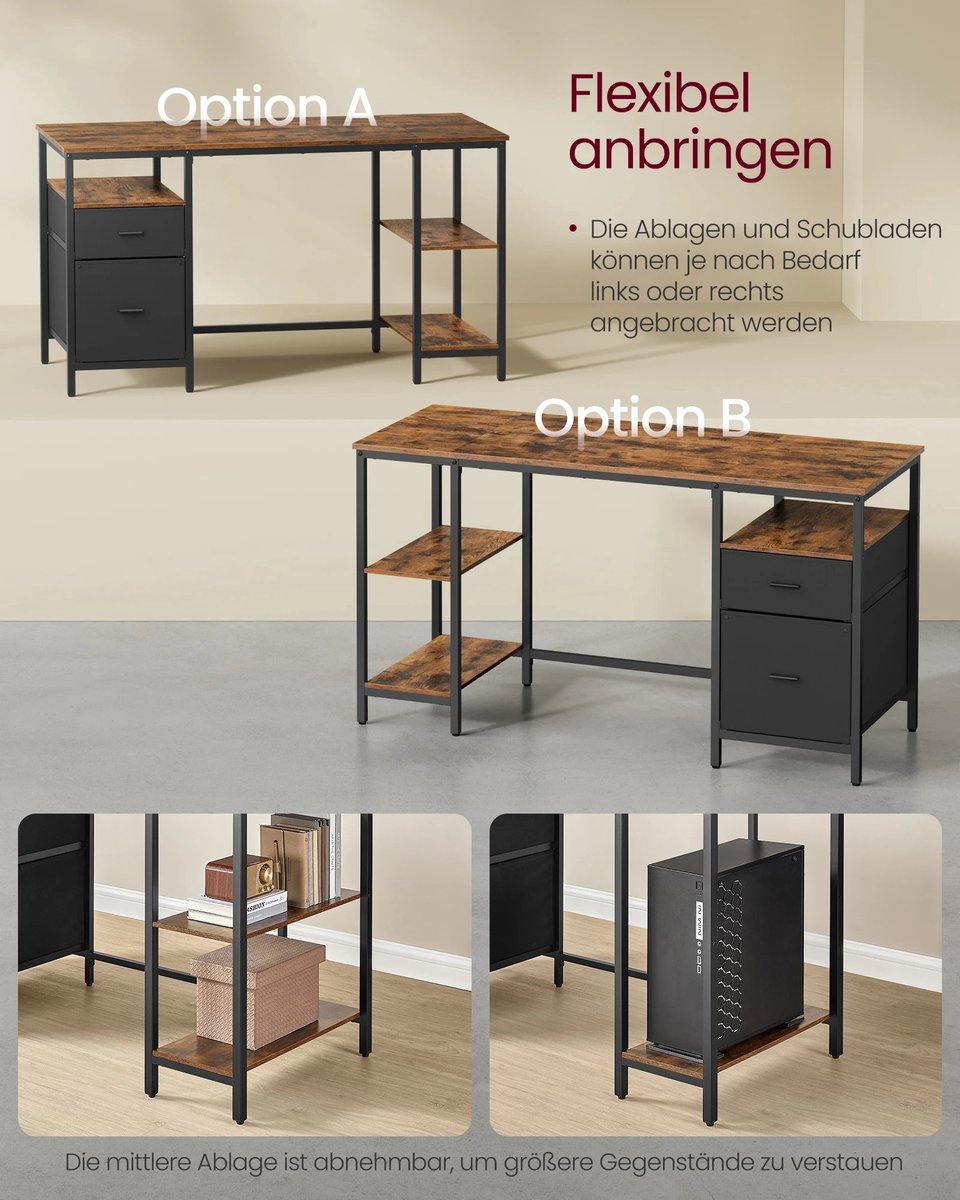 Lamor Bureau - Computerbureau - Kantoortafel - Bureaus - Werkplek - Opbergruimte - 140 x 60 x 76 cm - Draagvermogen 50 kg