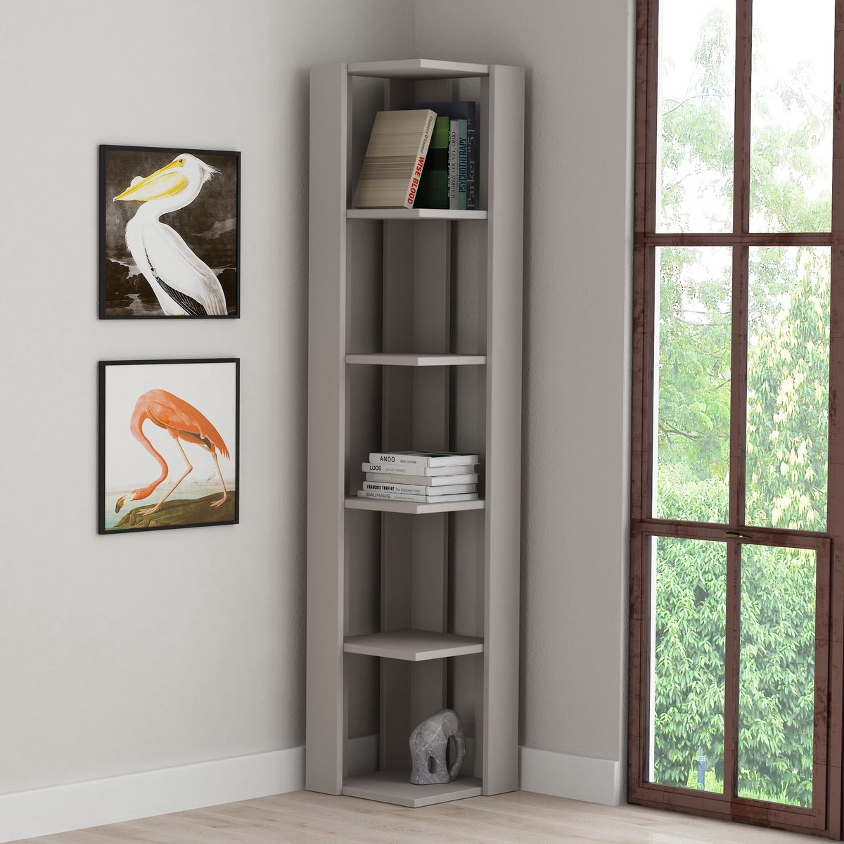Skye Decor , Boekenkast, Nati Corner - Light Mocha, Gemelamineerde spaanplaat, Licht mokka, 31,8 x 31,8 x 160,8 cm Lichte mokka
