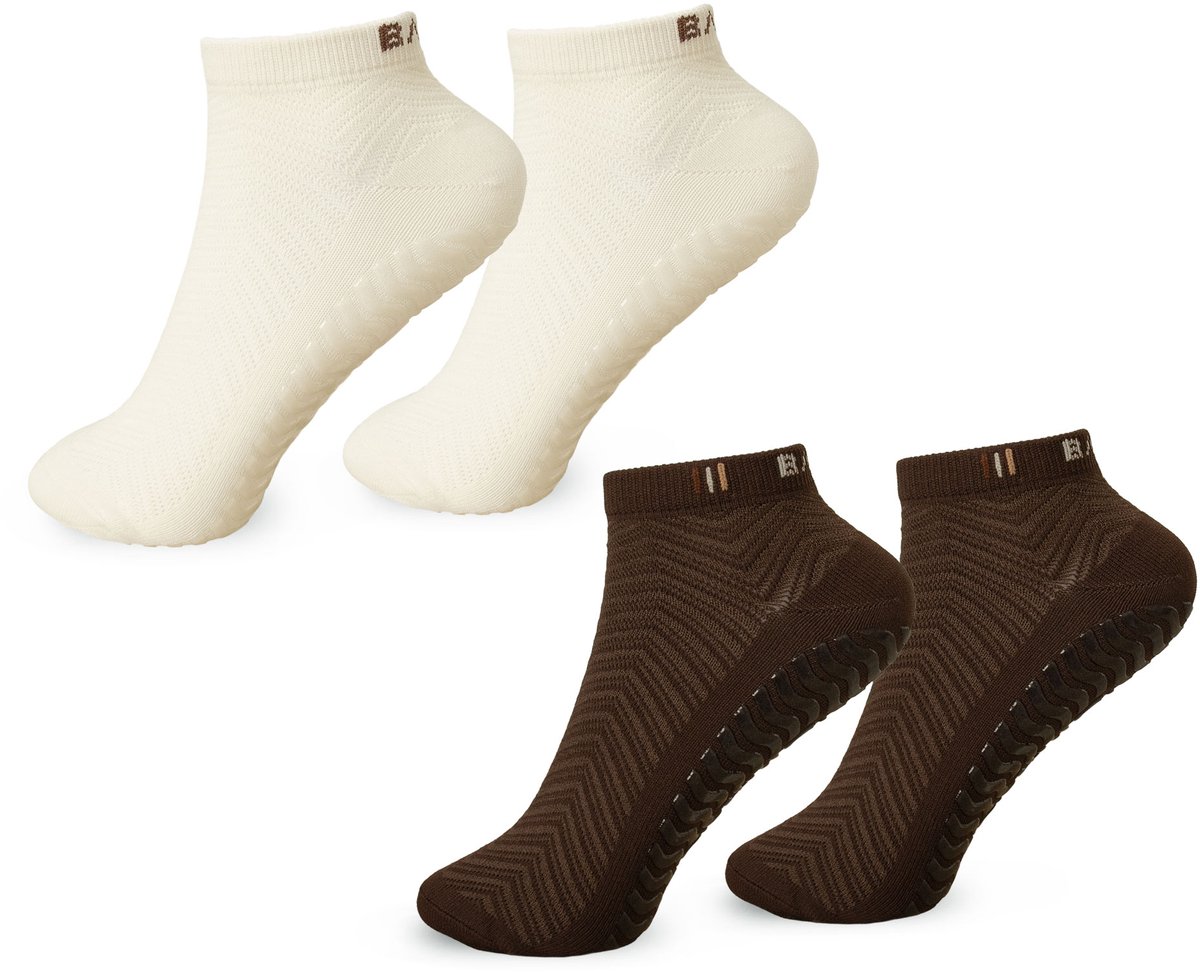 BAHE - 2Pack Studio Grippy Ankle Socks - Pilates Socks - Antislip Sokken - Grip Socks - Yogasokken