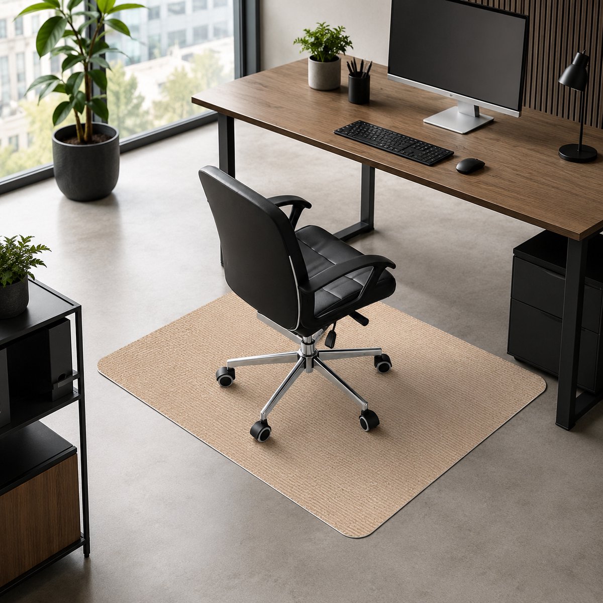 FSW-Products Bureaustoelmat 120x90 cm – Vloerbeschermer voor Bureaustoel – Beschermmat voor Harde Vloeren – Beige