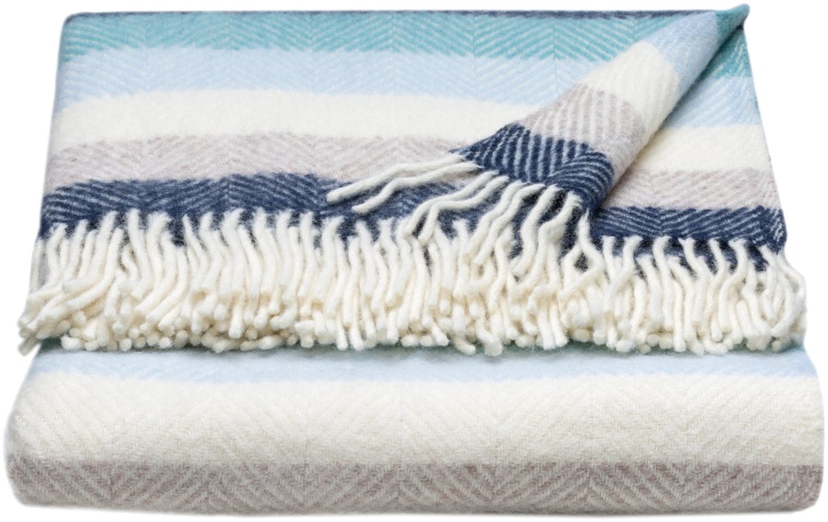 WOOOL Luxury Plaid - STRIPES (Seashore) - 150x183cm