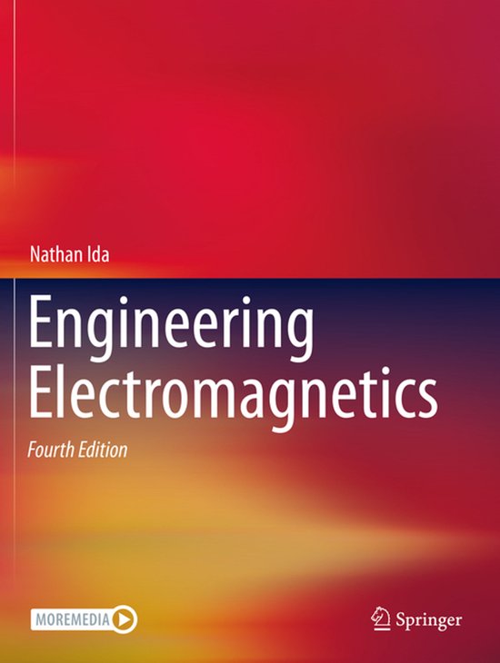 Livre 'Engineering Electromagnetics', quatrième édition, avec un fond dégradé rouge et jaune.