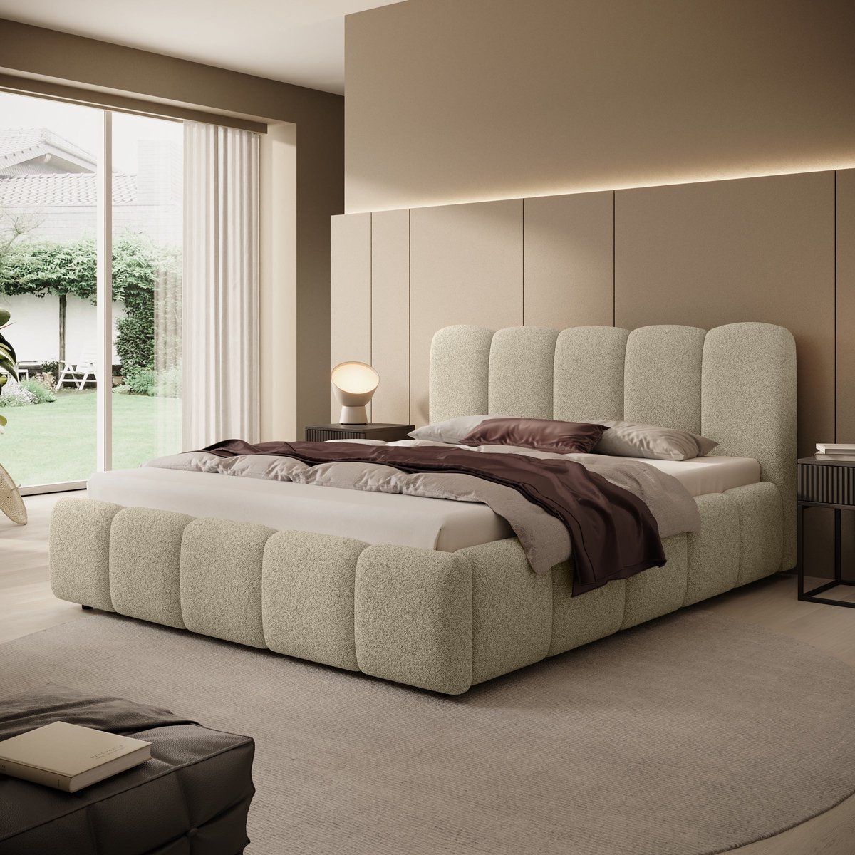 Meubella - Tweepersoonsbed Nolena - Beige stof - 160x200 cm
