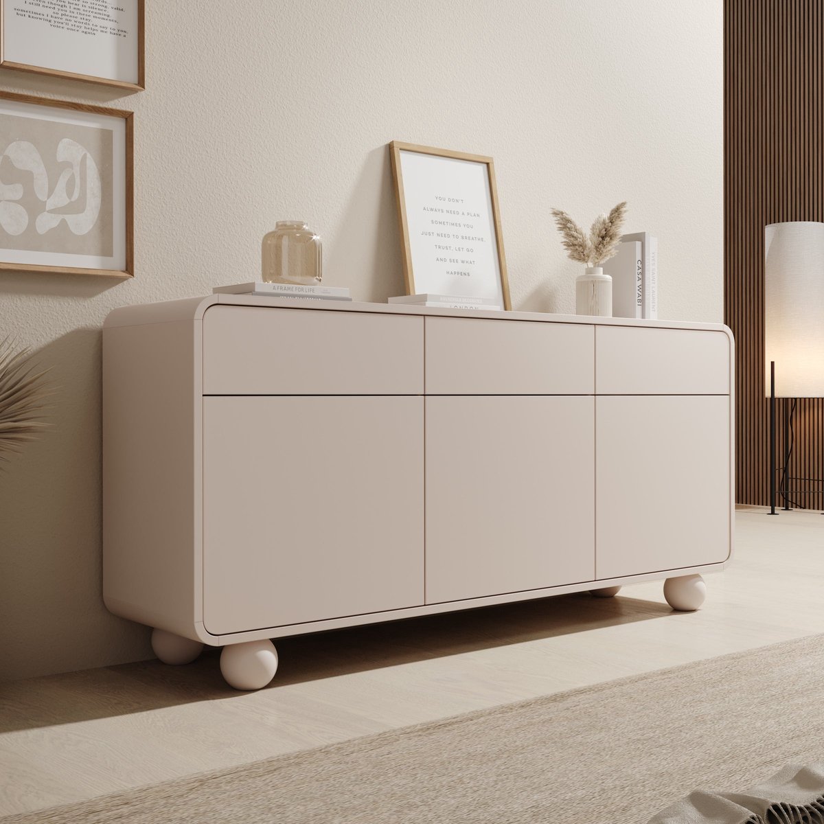 Meubella - Anobo - Dressoir - Beige - 160x39x75 cm