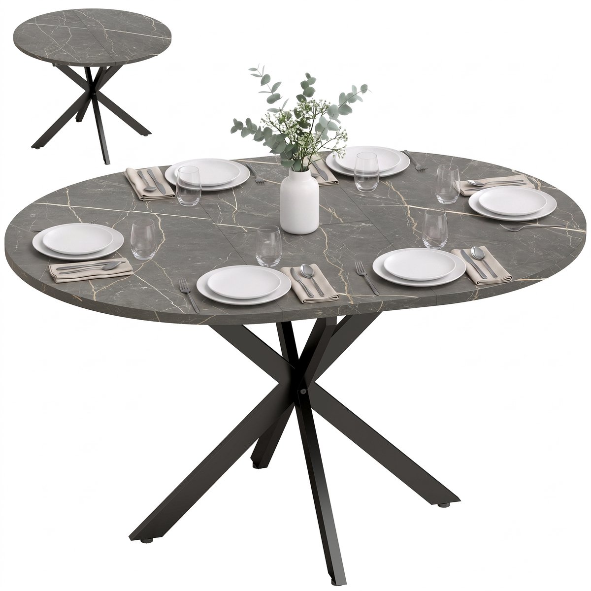 Eettafel-Uitschuifbare eettafel 4-6 personen - Spinpoot - Zwart