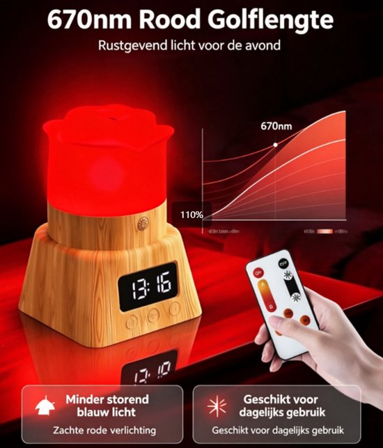 670nm Rood Slaaplampje - Bureau Lamp, Aanraak + Afstandsbediening, Voor Mediteren, Yoga en Reizen — afbeelding 2