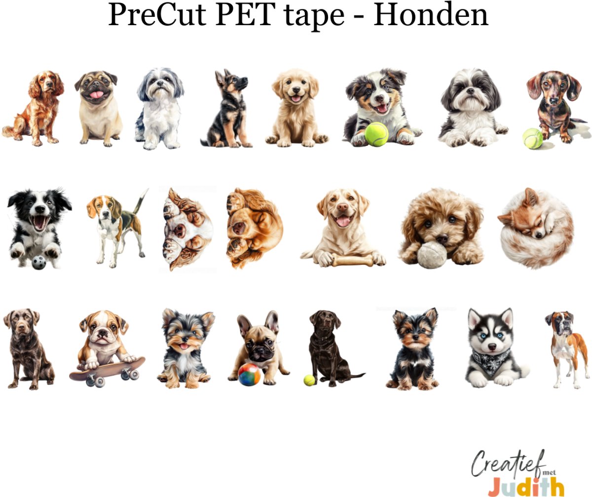 Bullet Journal Pet Tape Honden - Planner Agenda Stickers - dieren stickers - Transparante stickers 2mtr - Scrapbook stickers - Doorzichtige Deco stickers - Pre-cut stickers - volwassenen en kinderen