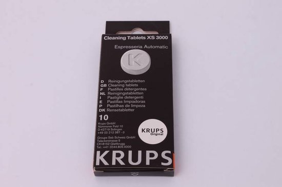 Verpakking met 10 Krups reinigingstabletten XS 3000