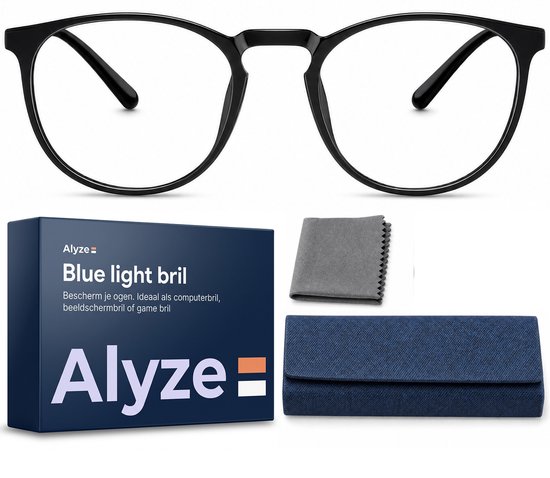 Alyze Blauw Licht Bril - Zonder sterkte - Voor computer - Met filter - Computer gaming - Blue light glasses - Zwart