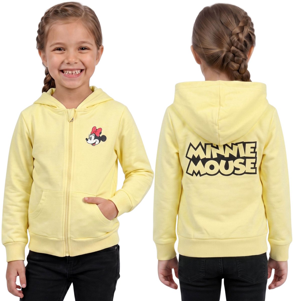 DISNEY Minnie Mouse Boterkleurig gele KATOENEN hoodie voor meisjes, met rits, 100% KATOEN / 128