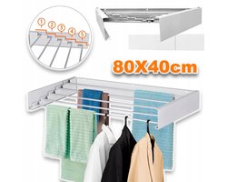 Opvouwbaar Wanddroogrek - 5 Stevige Aluminium Stangen Draagvermogen 15-20 kg Compact 80x40 cm - Voor Binnen/Buiten Wassen - Wit