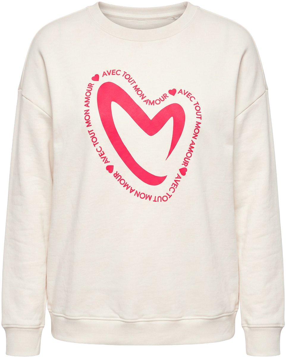 MIAMODA - Dames - Sweatshirt boxy fit hartje lange mouwen - Krijt - Maat 42
