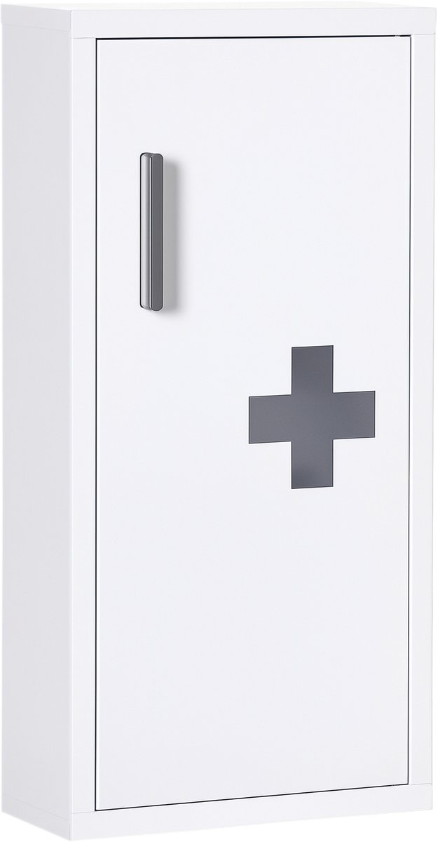 Wandgemonteerde medicijnkast met 3 binnenvakken en magneetsluiting - metaal - 30 x 12 x 60 cm - wit