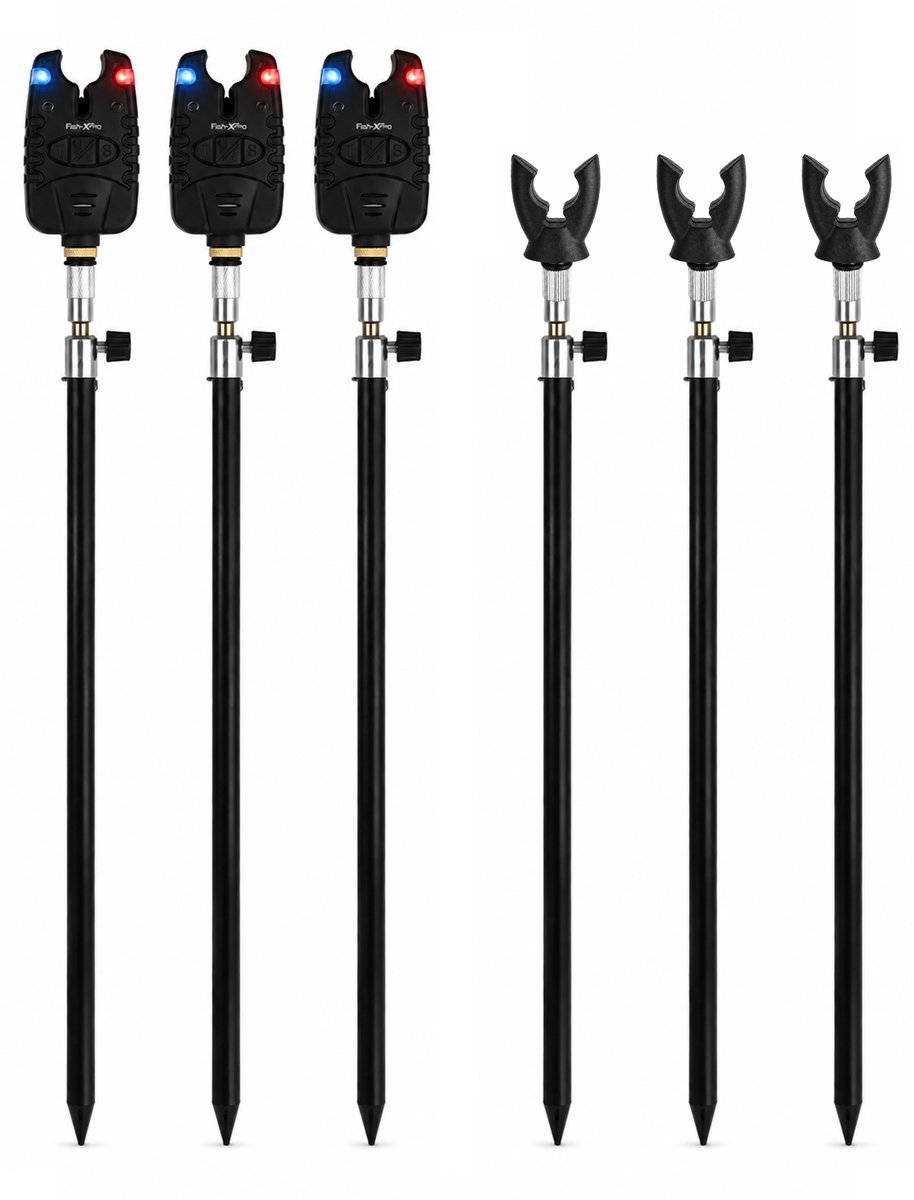 Fish-Xpro Beetmelder Bankstick Set - 3 Hengels - 6 Banksticks 50 cm