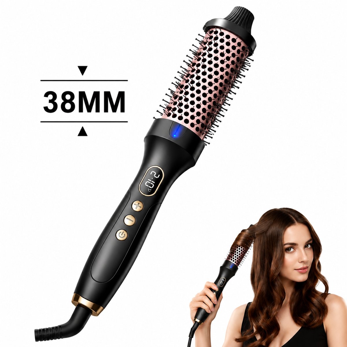 Thermal Brush - Warmteborstel 38 mm - Elektrische Krulborstel - 10 Warmtestanden - Voor Volume, Zachte Slag & Blowout-Look - 33W