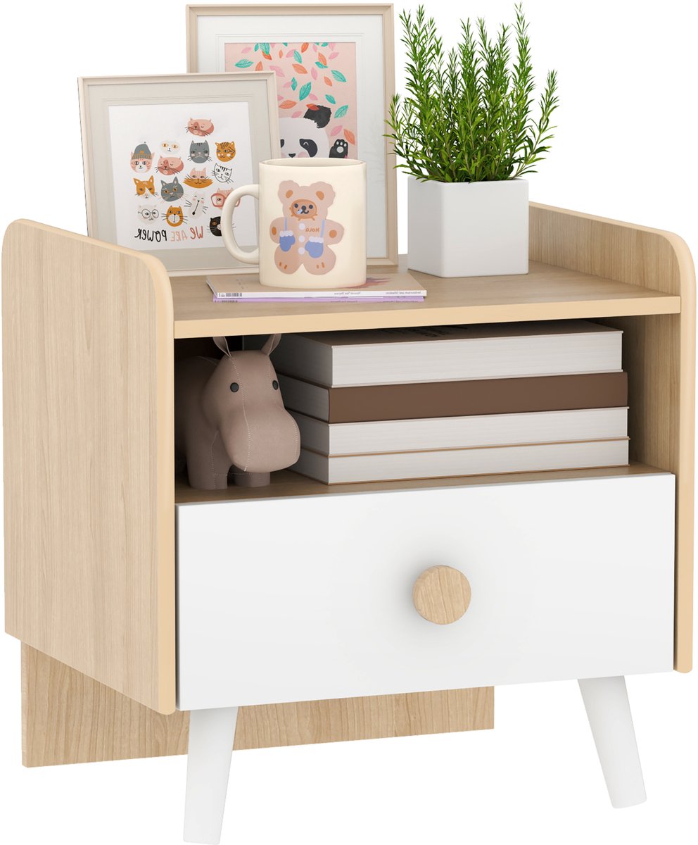 AIYAPLAY - Kinder nachtkastje - Hout - 40x32,5x40cm - Wit