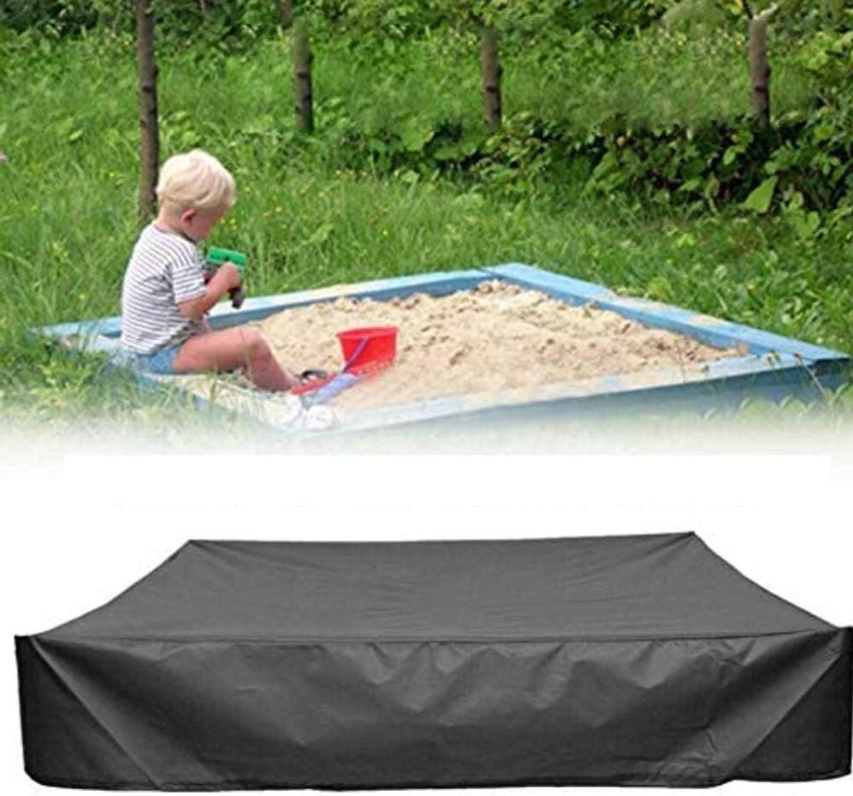 Waterdichte Zandbakhoes 120x120x20cm - Zwarte Oxford Beschermhoes met Trekkoord - Wind- en Stofdicht Dekzeil voor Zandbak Zwembad of Terras - Ideale Bescherming voor Buitenspeelgoed
