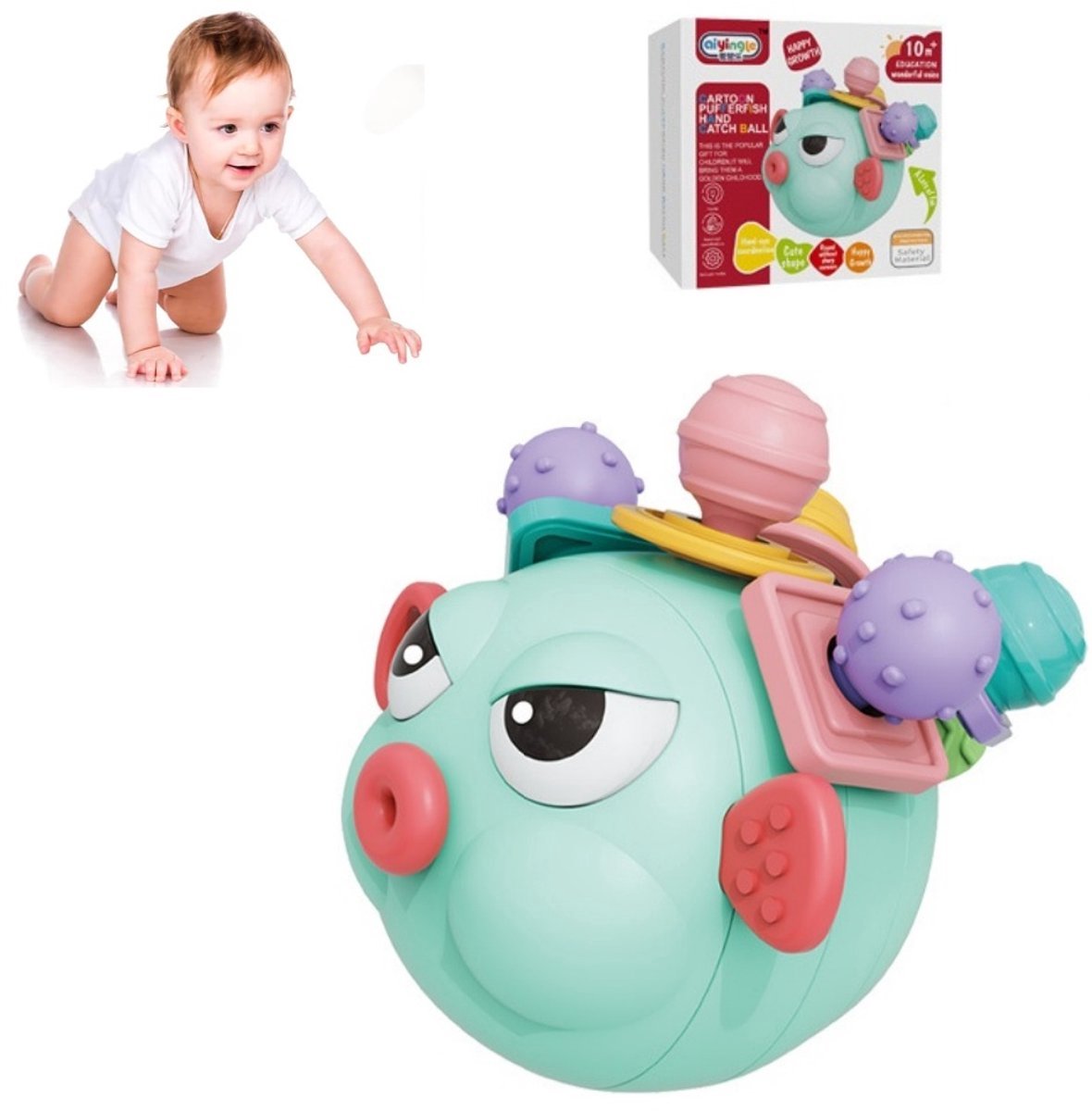 Casalora – Groen Baby Bijtspeelgoed Dolfijn – Sensorisch Grijpbal Speelgoed – Montessori Speelgoed voor Baby’s 6-12 Maanden