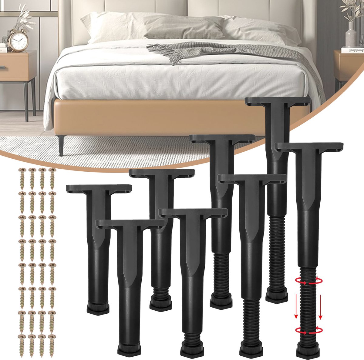 8 Stuks Verstelbare Bedframe Steunpoten - Bedsteunpoten - In Hoogte Verstelbaar - Meubelsteunpoten - Voor Latten Bank Fauteuil