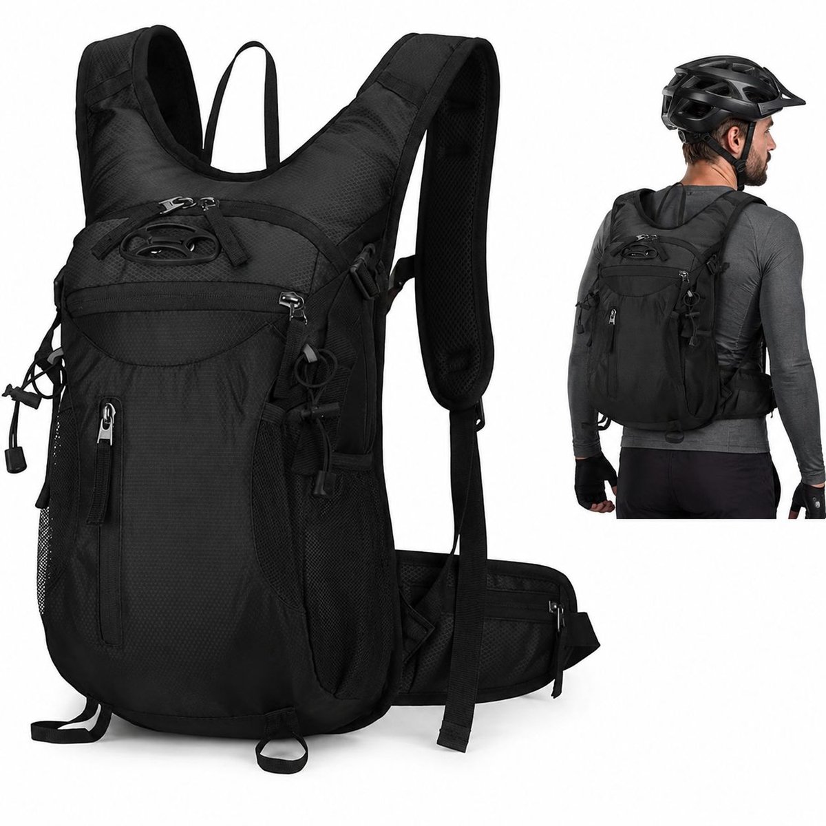 Bobypet - Fietsrugzak - 15 L lichtgewicht rugzak - voor fietsen, skiën, wandelen en kamperen - zwart