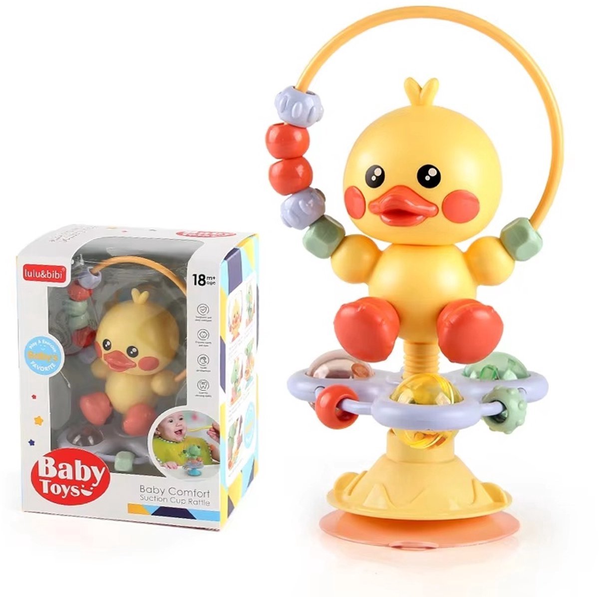 Casalora Baby Cartoon Rammelaar Geel Eend – Educatief & Sensorisch Speelgoed – Troost Rammelaar & Activiteitenspeelgoed voor baby’s van 6-24 maanden