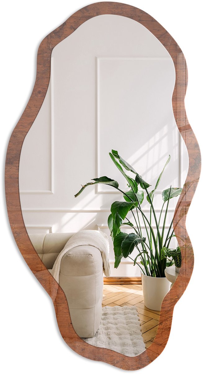 Coloray Houten Constructie Spiegel - Bruin Rechthoekige Spiegel Voor Interieur - Organische Spiegel - Woonkamer, Kantoor, Slaapkamer - Rustiek - 45x90 cm - Totale afmeting 52x97 cm Houten StructuurTextuur, Bruin