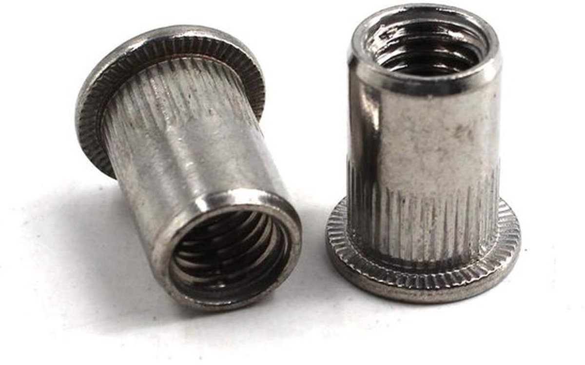 Platte kop moer insert van 304 roestvrij staal, M12 draad insert (20-pack) - Sterke bevestigingsoplossing met platte kop