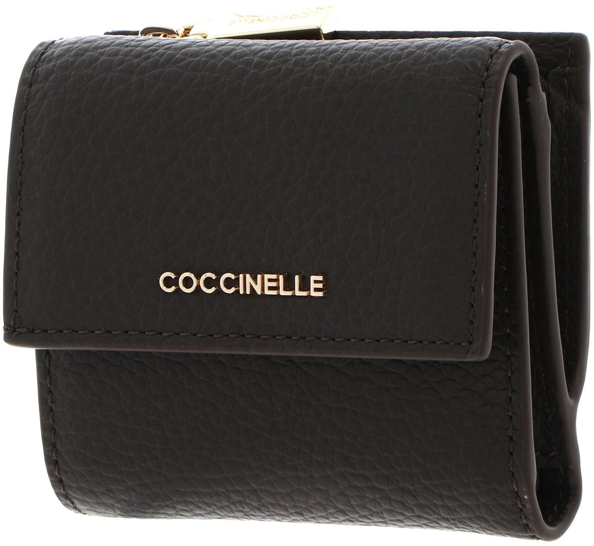 COCCINELLE Leren portemonnee Metallic Soft Wallet Grained Leather Fango donkergroen