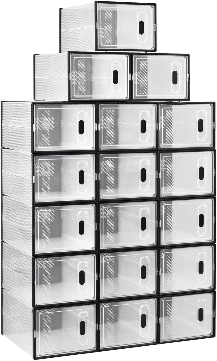 Klarven® Schoenenkast 18 stuks - Transparant, Stapelbaar, Magnetische deur - 8/12/18 stuks B 35 x D 25 x H 19 cm