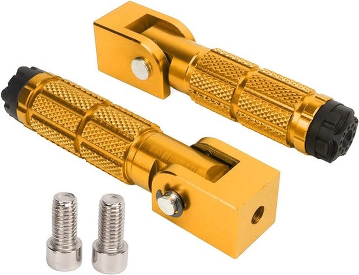 2 stuks motorfiets-voetsteunen - 90 graden vouwbaar voetsteun - aluminium antislip passagier voetpedaal - 8 mm montagebouten - universeel voor fietsen, ATV, UTV, Go-Kart (Goud)