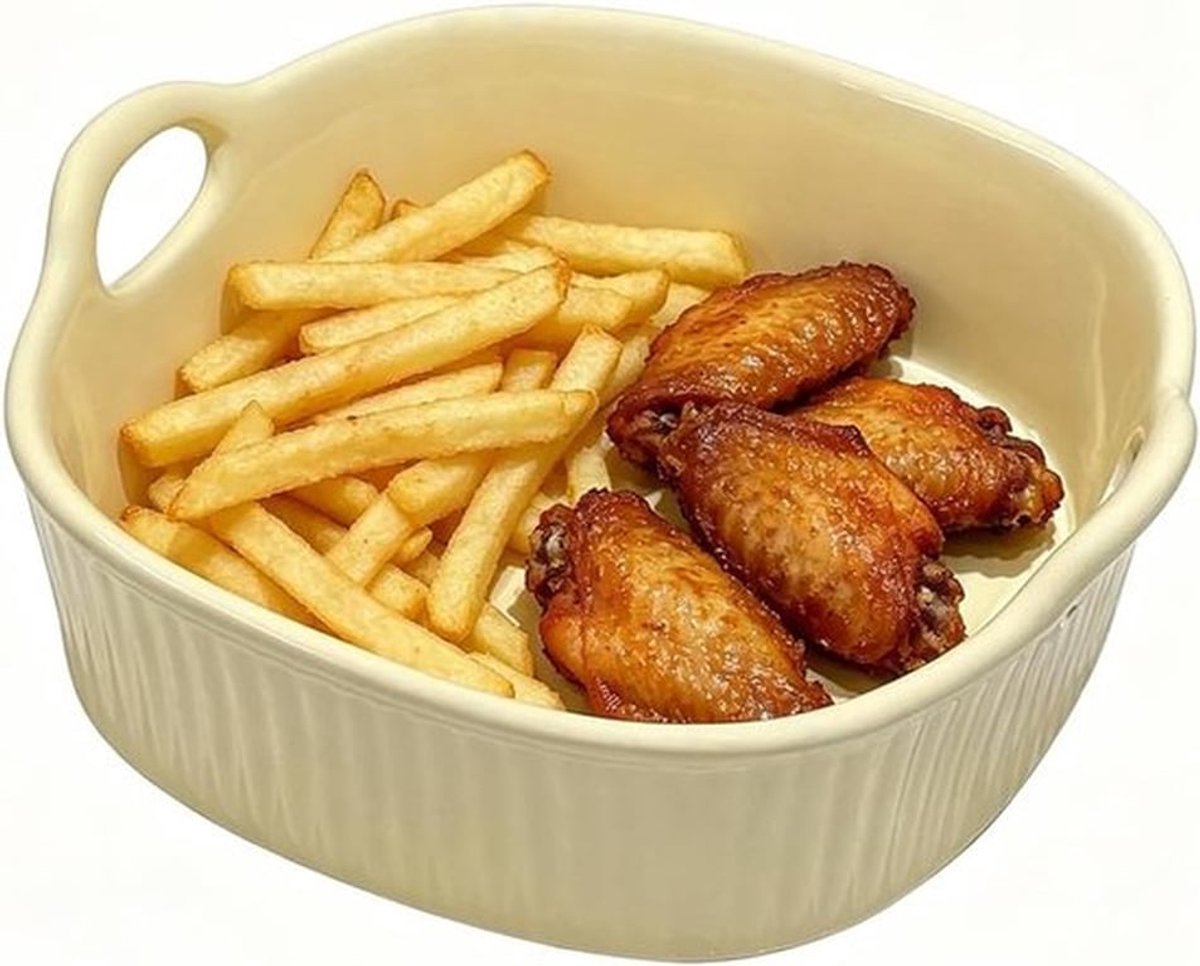 Ronde keramische ovenschaal voor airfryer en oven, 650 ml, vaatwasmachinebestendig, ideaal voor gelijkmatig bakken en serveren