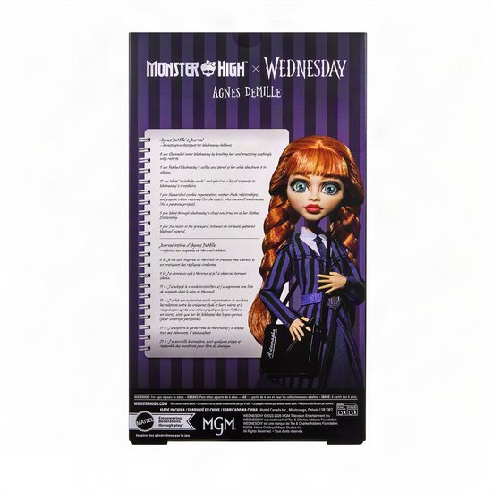 Monster High x Wednesday verzamelpop - Agnes DeMille met paars uniform en accessoires van Monster High — afbeelding 4