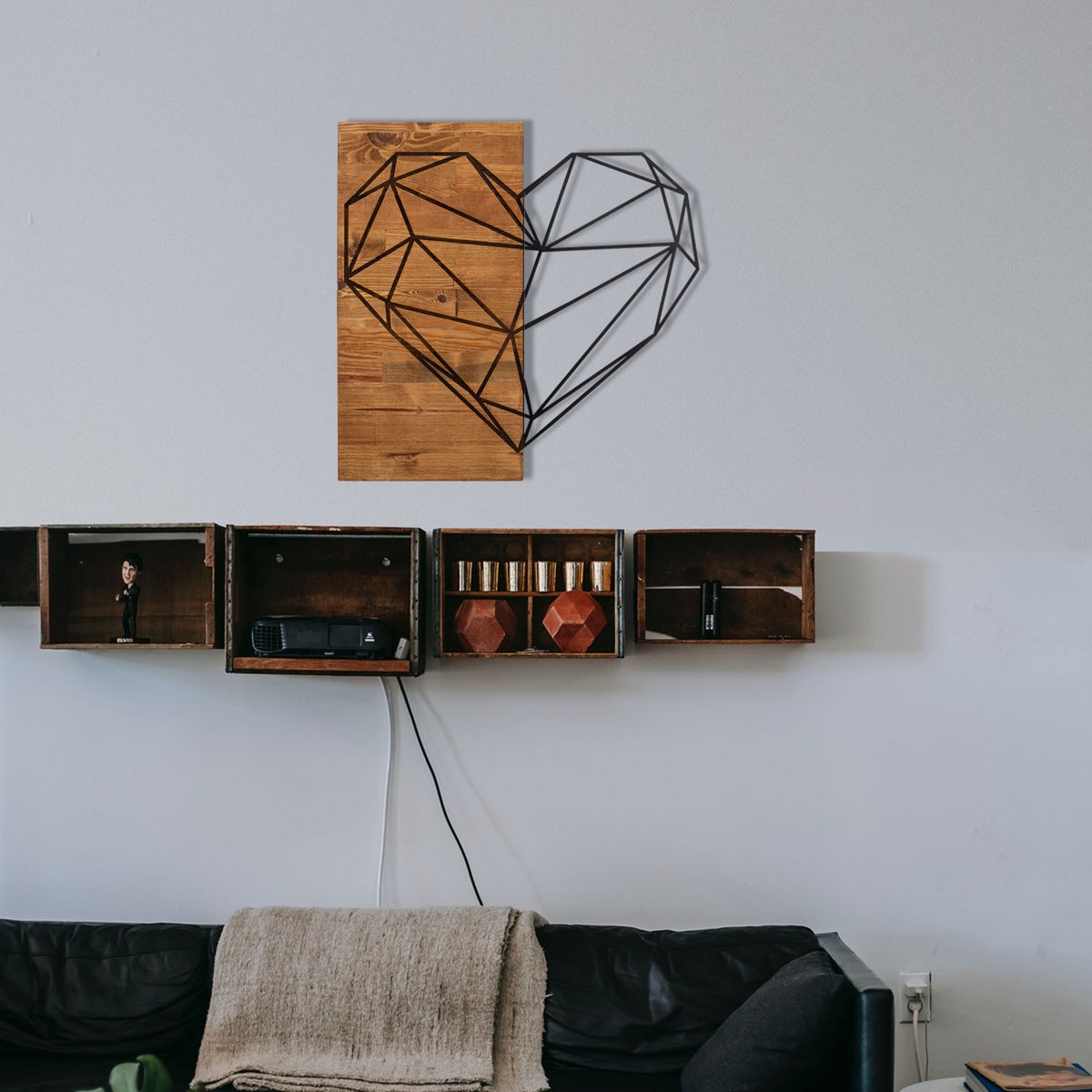 Asir - Wanddecoratie - Zwart en walnoot - 58 x 58 cm
