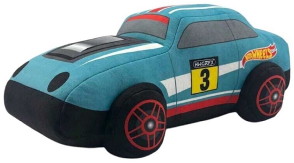 Hot Wheels Auto Turquoise Pluche Knuffel 30 cm - Speelgoed Knuffels voor Kinderen Jongens Meisjes - Hot-Wheels Plush Toy