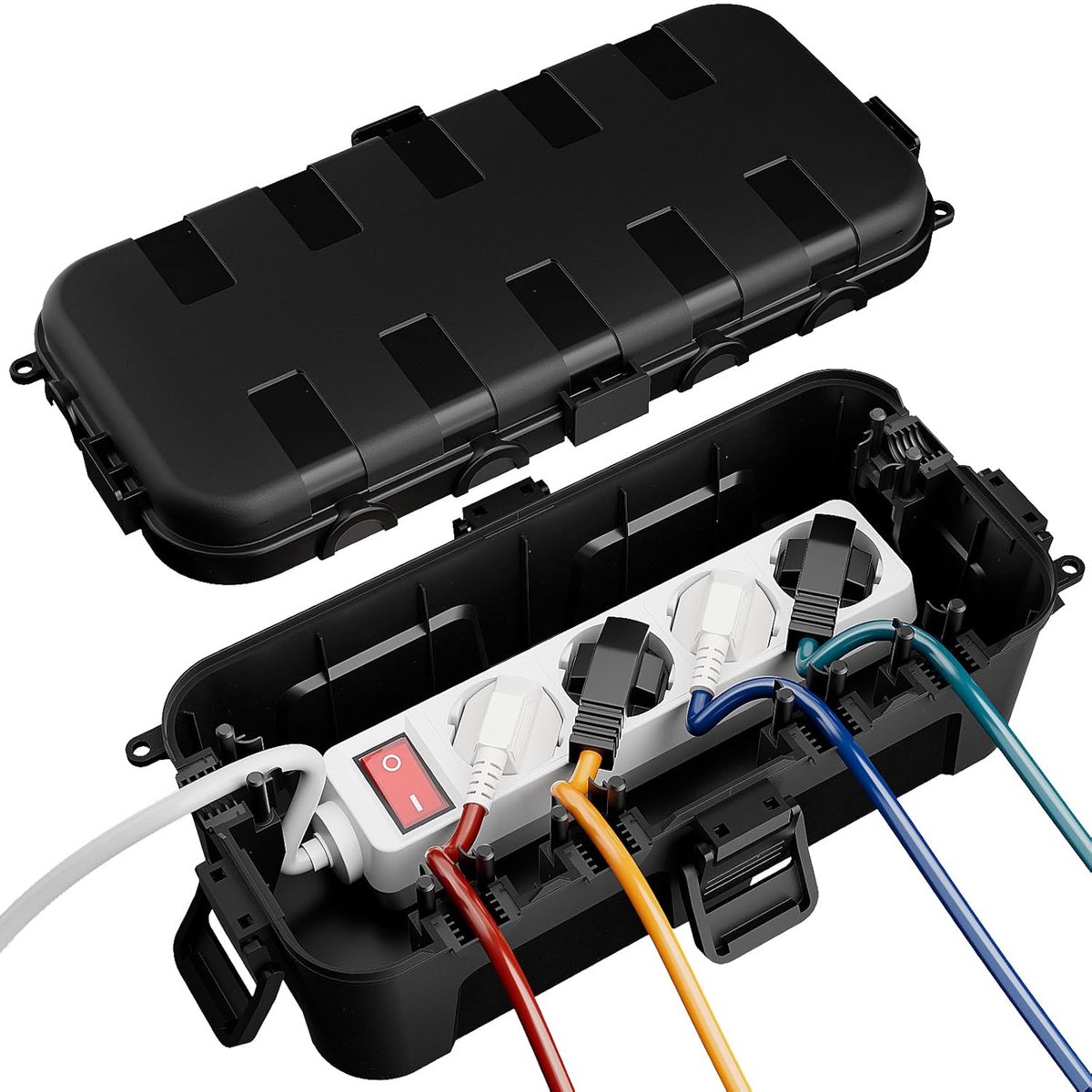Outdoor - Waterdichte Kabelbox - IP54 voor Buiten - 29 x 13,2 x 10 cm met 6 Kabelopeningen - Voor Stekkerdoos, Verlengsnoer en Tuinverlichting
