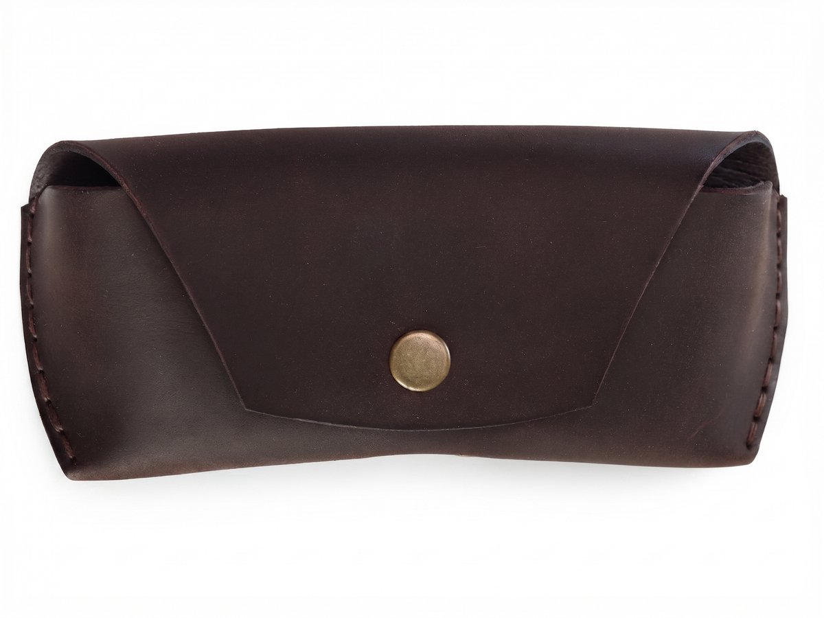 Leren Brillenkoker - Handgemaakt - Donkerbruin - Vintage Look