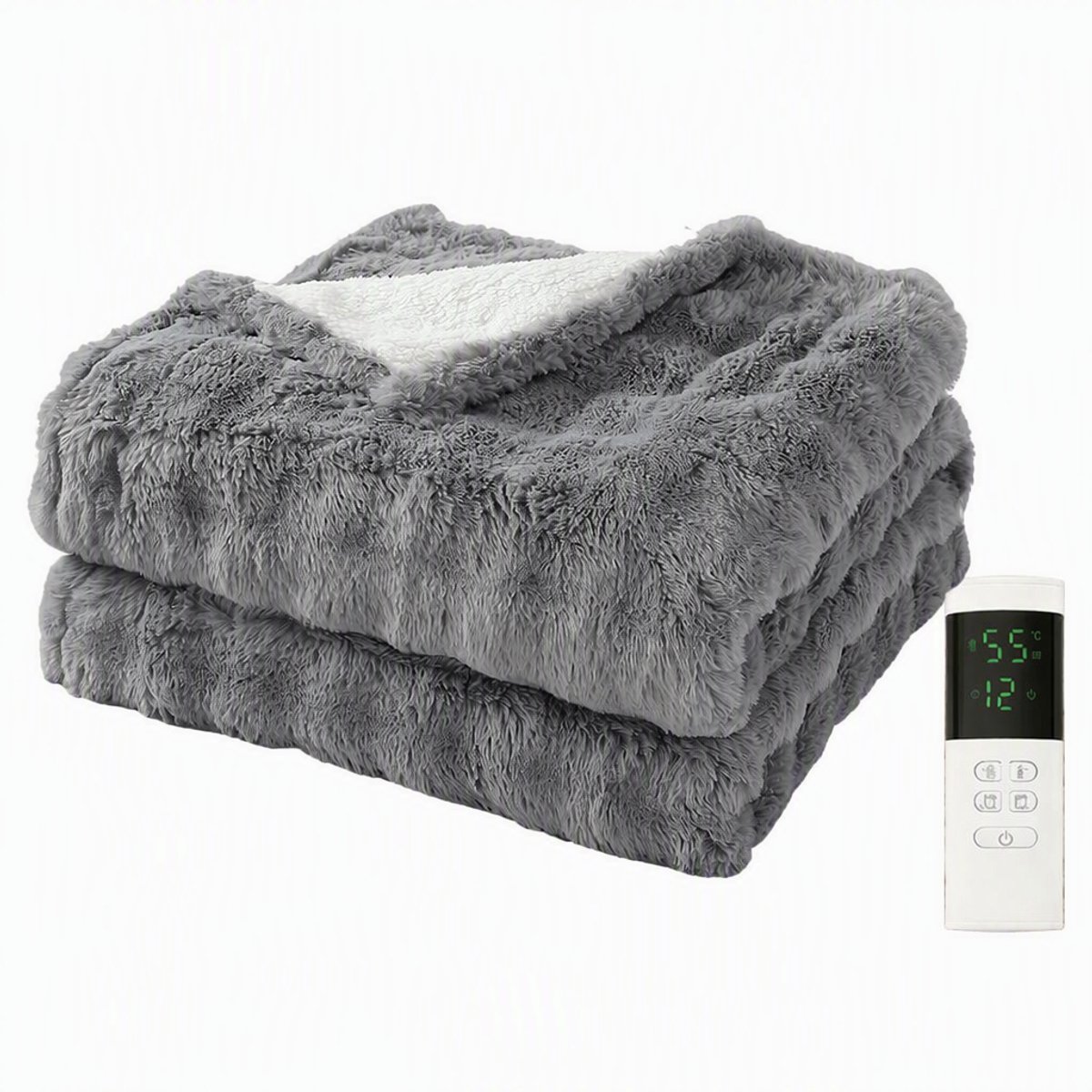 TEKROA® Elektrische Deken - Warmtedeken - 130*180 cm - Met Timer - Flanel & Sherpa - Bovendeken - Wasbaar - Grijs