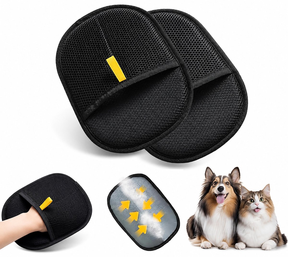 Kaiyaya - 2 stuks Huisdierhaar verwijderaar - Dubbelzijdige elektrostatische handschoen - Zwart en herbruikbaar - 24x18 cm - Voor katten en honden