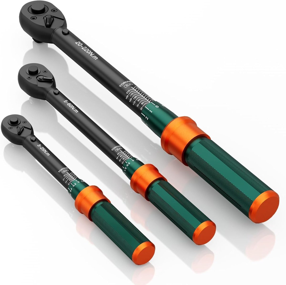 Momentsleutel voor auto - 3-25 Nm + 5-60 Nm + 20-220 Nm - 3-delige momentsleutelset met 72-tands ratel - Voor fiets, motor en autogebruik