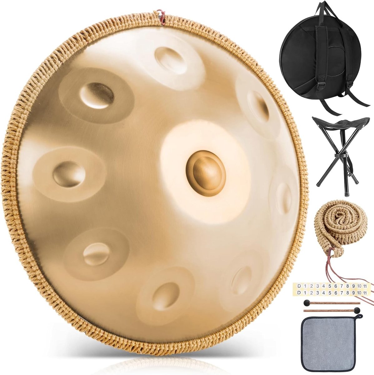 Handpan - Goud - 55 cm - 9 tonen 440 Hz Stalen Klankinstrument - Voor Beginners en Professionals