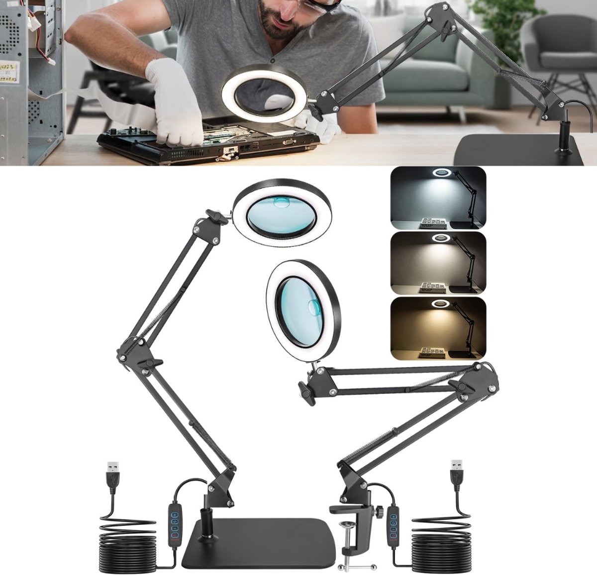 Zavio® Vergrootglas met Verlichting - Vergrootglas op Standaard - Loep - Zwart