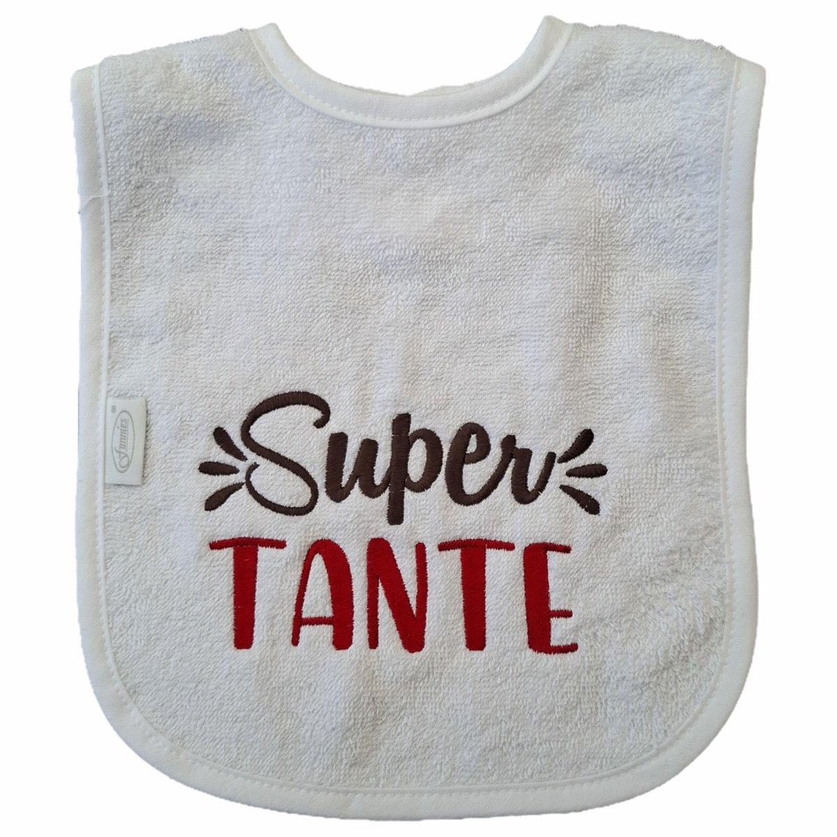 Witte slab met "Super Tante" - kraamcadeautje, cadeautje, babyshower, verjaardag, nieuwtje, slabbetje, slabbertje, slabje