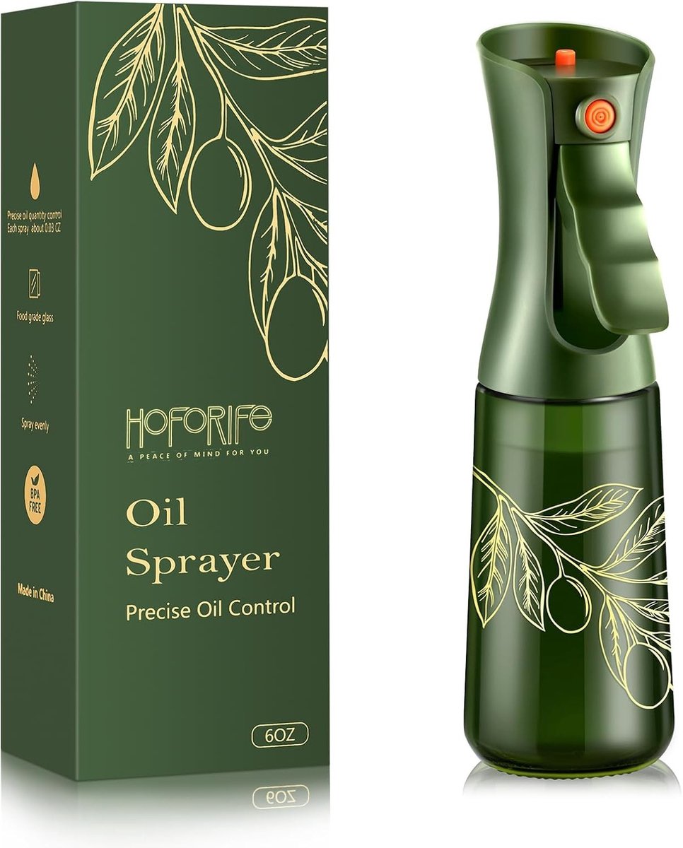 Olijfoliesprayer - Groen met Gouden Bloemen - 227 ml - Glazen Spuitfles met Portiecontrole - Voor Koken en Barbecue
